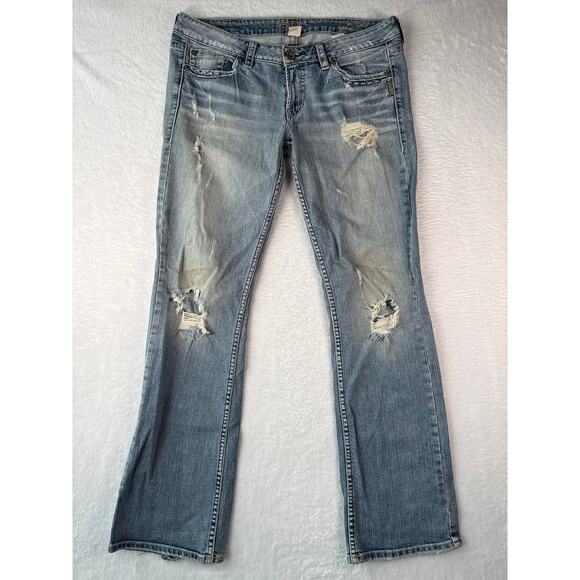 Silver Jeans Lola 17" Women 33x33 Wide Leg Destroyed Embroidered Pockets - Picture 1 of 10